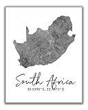South Africa Map Wall Art Print - 8x10 Silhouette Decor Print with Coordinates. Makes a Great South