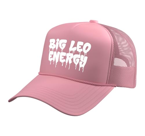 Big Leo Energy July August Birthday Leo Zodiac Sign Funny Trucker Hat with Adjustable Mesh Back, Pink