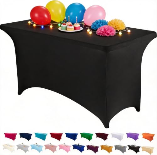 Image of Peomeise 4FT Spandex Table Cover Rectangular Stretch Spandex Tablecloth (Black,4FT)