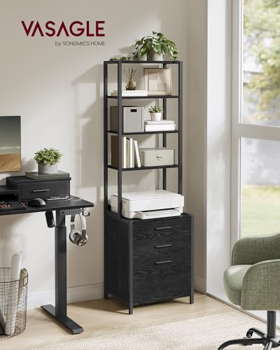 Image of VASAGLE File Cabinet, Home Office Filing Cabinet with Height-Adjustable Open Shelves, 3 Drawers, for A4, Letter-Size Hanging File Folders, Steel Frame, for Home Office, Ebony Black UOFC078B16