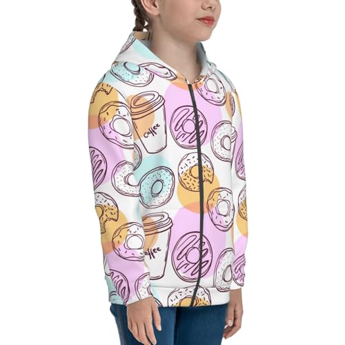 Donuts and Coffee Kid Hoodies Boys Zip Up Sweatshirts Girls Pullover with Pocket4