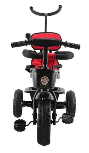 Image of JoyRide Learn-to-ride trike on 3 Wheels with Safety Harness, Non-Slip Pedal,Storage Basket and Removable Parent Handle,red,black