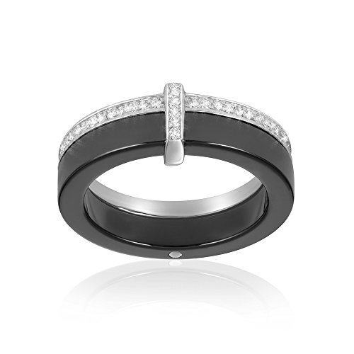 Negro anillo de cerámica, plata y cristales Circonita - T52 - CRY Y402 C - T 52 - Blue Pearls