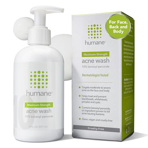 humane Benzoyl Peroxide Acne Body Wash - 10% Maximum-Strength Face, Skin, Butt, and Back Acne...