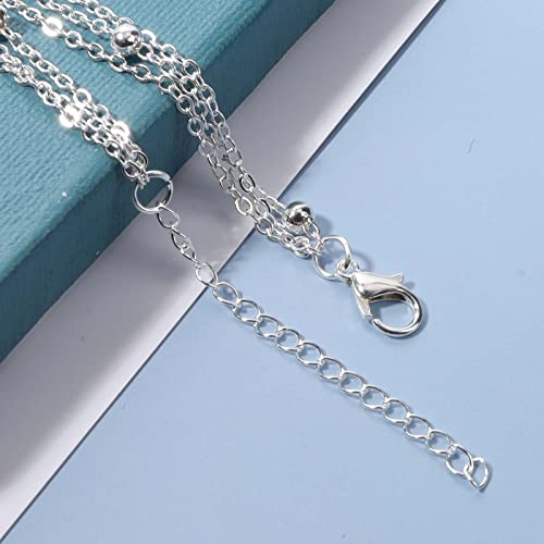 Yheakne Boho Layered Opal Moonstone Necklace Choker Silver Carved Bar Necklace Tube Necklace Vintage Multi Layer Necklace Chain Jewelry For Women And Girls #TOP5