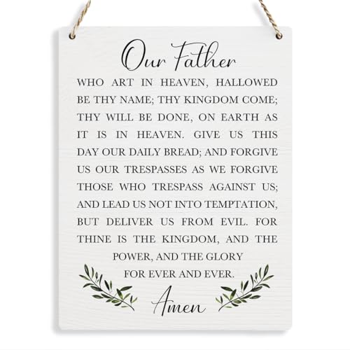Christian Bible Verses Wall Decor Our Father Prayer Wall Decoration The Lords Prayer Wooden Hanging Sign Scripture Wall Art for Home Living Room Bedroom Home Wall Decor 8x10 Inches Religious Gift