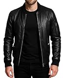 J'Jackin lambskin black leather bomber jacket men men's leather bomber jackets for mens | Isac Black, Large