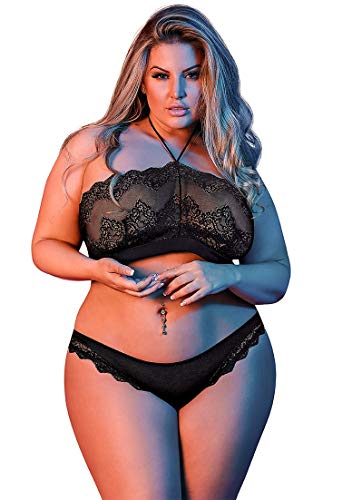 Ensemble bandeau halter Queen Size galbant | Lingerie noire extensible grand confort