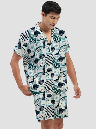 Image of Amazon Brand - Anarva Mens Camouflage Printed Co-ord Set | Half Sleeve Shirt and Shorts Set | Casual Summer Outfit for Beach, Travel, Vacation -