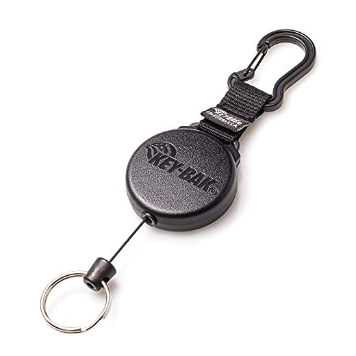 KEY-BAK 0488-603 SECURIT XD Retractable Key Holder, 28" Kevlar Cord, 20 oz. Retraction, Durable Polycarbonate Case, Zinc Alloy Carabiner, Split Ring, Black