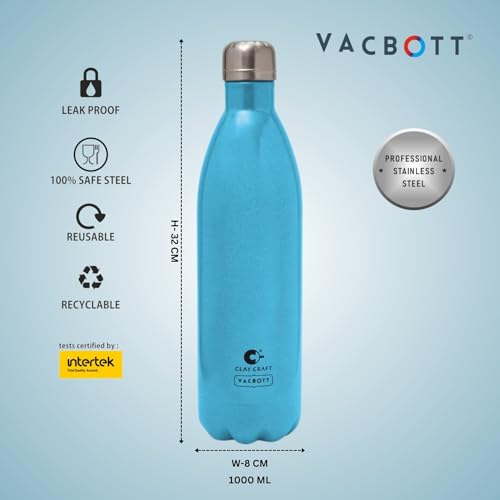 Image of Clay Craft Vacbott Stark Sparkle Double Walled|18 Hours Hot and 24 Hours| Cold Water Bottle Vacuum Insulated Flask Bottle|1000 ml, 2 Piece, Water Bottles for School, Home, Gym, Leakproof