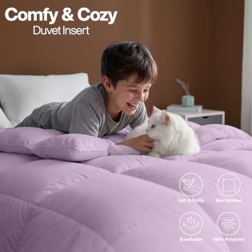 Image of Utopia Bedding Twin Comforter, Duvet Insert, Lavender, 64 x 88 Inches | Soft and Fluffy Down Alternative Bed Comforter, All Season, Breathable, Corner Tabs, Box Stitched, Durable, Machine Washable