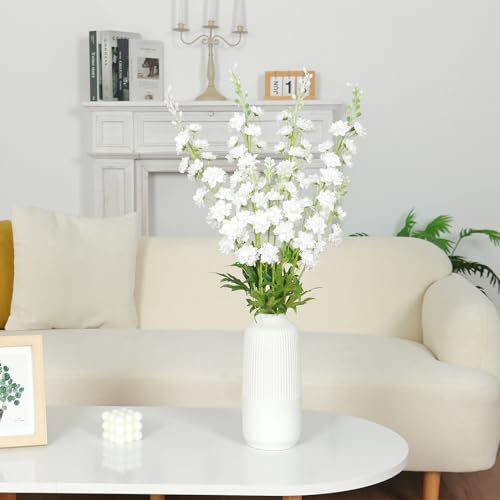 TOCHGREEN 4PCS White Delphinium Artificial Flowers 33.5'' Long Larkspur Stem Plant Lifelike Faux Floral Silk Flowers Fake Flowers with Stems for Home Garden Tall Floor Outdoor Wedd image 4