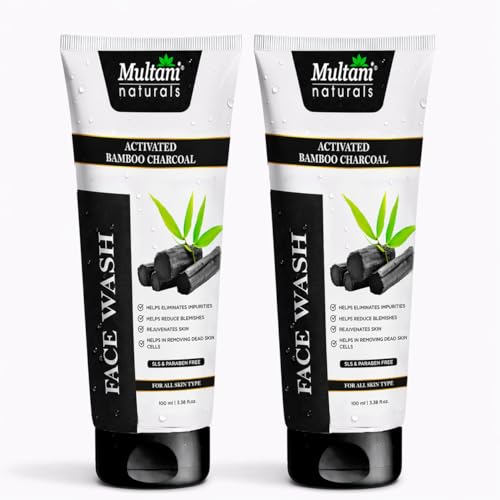Image of Multani Naturals Charcoal Face Wash 100ml (Pack of 2)| Deep Cleansing Face Wash with Activated Bamboo Charcoal | Removes Dirt, Oil & Toxins | Oil Control for Acne-Prone Skin | For Men & Women | SLS & Paraben Free, Dermatologically Tested | For All Skin Type