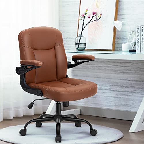 SEATZONE Office Chair Mid Back Desk Chair Lumbar Support Desk Chairs with Wheels and Flip-up Armrest Adjustable PU Leather Computer Chair Backward Tilt,Camel SEATZONE Office Chair Mid Back Desk Chair Lumbar Support Desk Chairs with Wheels and Flip-up Armrest Adjustable PU Leather Computer Chair Backward Tilt,Camel