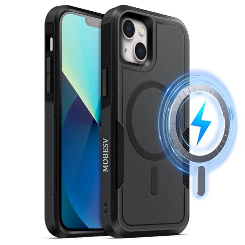 MOBESV Cover Magnetica per iPhone 13 / iPhone 14 6,1 Pollici, Custodia Compatibile con MagSafe, Cover Antiscivolo Opaca e Satinata, Nero MOBESV Cover Magnetica per iPhone 13 / iPhone 14 6,1 Pollici, Custodia Compatibile con MagSafe, Cover Antiscivolo Opaca e Satinata, Nero