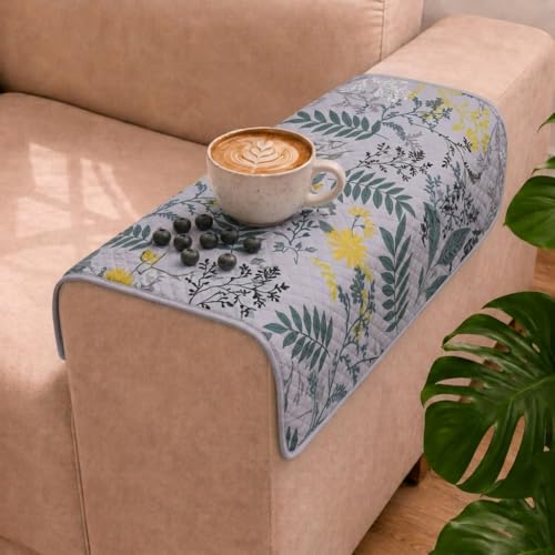 Image of STITCHNEST 'Frostvine Collection' Sofa Armrest Cover | Cotton Quilted Fabric, Washable & Durable for Modern Living (18 x 22 Inches)