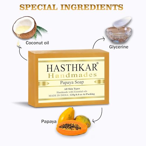 Image of byPureNaturals Hasthkar Handmades Glycerine Papaya Soap Bathing Bar for Men & Women 125 gm (Pack Of 4)