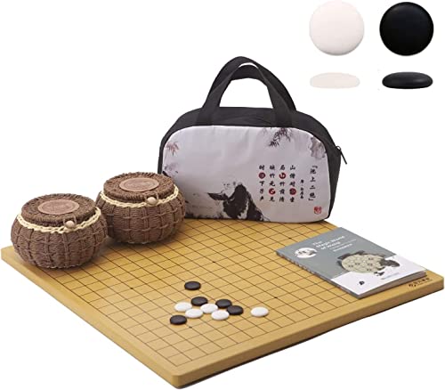 SongYun Go Game Set Reversible 19x19 / 13x13 Holz Spielbrett mit einzelnem konvexem Keramikstein 361pcs und handgewebten Go Bowls 2 Spieler Brettspiel