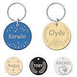 CAMAL Chapa Perro Grabada Acero Inoxidable, Placas Identificativas Perros Personalizables, Placa Perro Grabada para Collar Perro Gato, Redondo, Hueso, Corazón, Varias Formas y Tamaños Disponibles