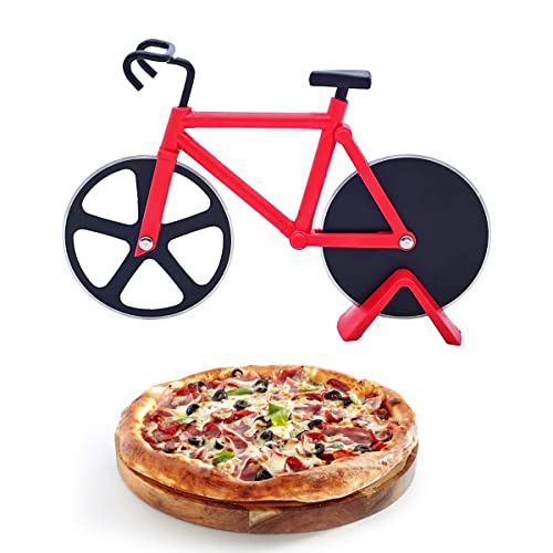 YEAPEAK Fahrrad Pizzaschneider, Pizzaschneider, Edelstahl Pizza Schneider, ins lustige Pizzaschneider, Geeignet für Küche, Party, Geschenk an Freunde, Kinder, kreatives Geschenk.Rot Cover
