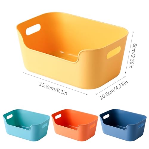Bncxdc Plastikkorb, 8PCS stapelbare Aufbewahrungsbox, Kunststoff-Organizer-Aufbewahrungskörbe für die Küche, rechteckiger Aufbewahrungskorb für Schrank, Büro, Bad, Kleidung (4 Farben, 15,5x10,5x6 cm)