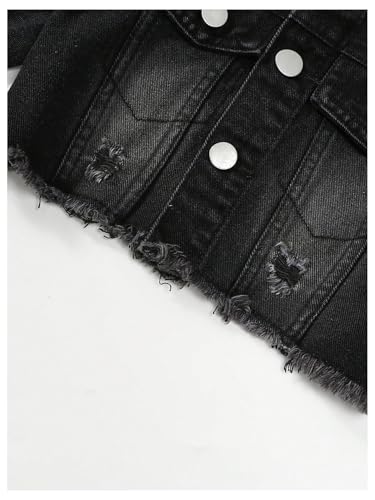 Image of WDIRARA Girl's 2 Piece Outfit Ripped Button Front Long Sleeve Denim Jackets and Mini Skirts Set