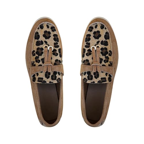 Chaussures bateau légères à enfiler pour femme - Motif léopard - Mocassins plats respirants et confortables à talon bas - Chaussures plates de conduite...