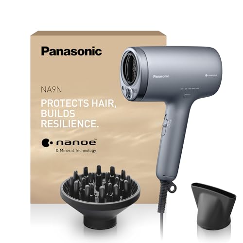 Panasonic EH-NA9N-H895 Hair Dryer with Diffuser nanoe & Mineral Ions, Anti-Damage, Fast Drying, Intelligent Sensing, Scalp & Skin Modes, Concentrator Attachment, 1600W, Grey