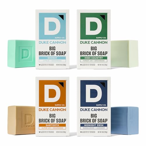 Image of Duke Cannon Supply Co. Big Brick Bar Soap for Men, 10 oz Each (4 Pack) - Midway, High Country, Sawtooth & Midnight Swim - USA Made Large Soap Bars, Masculine Scents
