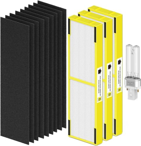 Lot de 3 filtres HEPA de rechange FLT4825 H13 pour purificateur d'air AC4825 AC4300 AC4850 AC4900 avec 9 préfiltres à charbon et 1 ampoule de rechange