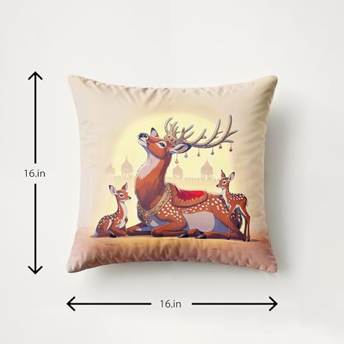 Image of Ultimate Trends Digital Printed Soft Cotton Feel Polyester Decorative Cushion Cover, Modern Eligent Designs, Heavy Long Life Fabric,12 inch X 12 inch Set of 5,Brown Deer