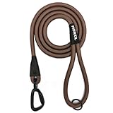 MORXIL Rope Dog Leash, 6 Foot Heavy Duty Dog Leash with Aviation Aluminum Auto Locking Carabiner, Strong Nylon Pet Lead for Small, Medium, Large Dogs (Brown, 6FT)