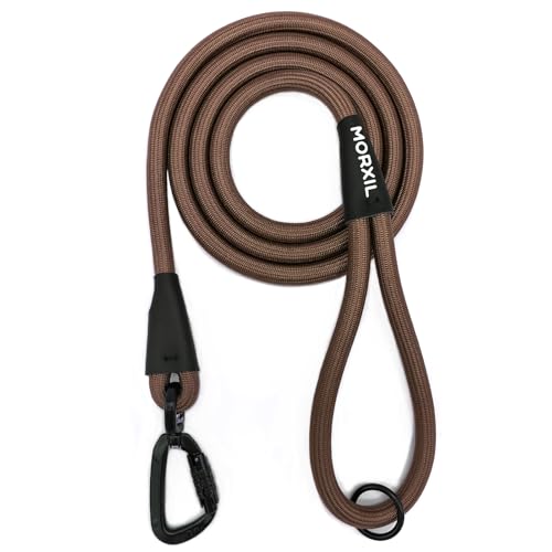 MORXIL Rope Dog Leash, 6 Foot Heavy Duty Dog Leash with Aviation Aluminum Auto Locking Carabiner, Strong Nylon Pet Lead for Small, Medium, Large Dogs (Brown, 6FT)