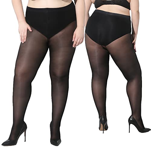 Image of Plus Size Durable Tights - 2 Pack 30D Shiny Queen Size Pantyhose, for Chubby Women, Girls