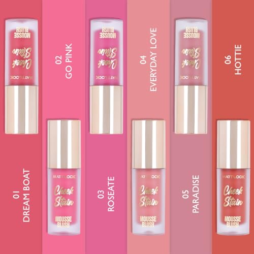 Image of MATTLOOK Cheek Stain Mousse Blush | Vitamin E | Natural Radiant Finish | Infused With Hyaluronic acid and vitamin E | Long Lasting Liquid Blusher (Paradise-05,6.5ml)