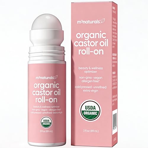 Image of Organic Cold Pressed Castor Oil Roll-On Nourishing Treatment| Hexane-Free, USDA Organic Idea for Hair, Skin & Brows | Mess-Free Applicator, 3 fl 0z (89 mL) by M3