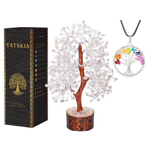 YATSKIA Clear Quartz Crystal Tree - Sculpture, Handmade 100% Natural Gemstones, Customizable, Home Decor, Feng Shui, Housewarming Gift