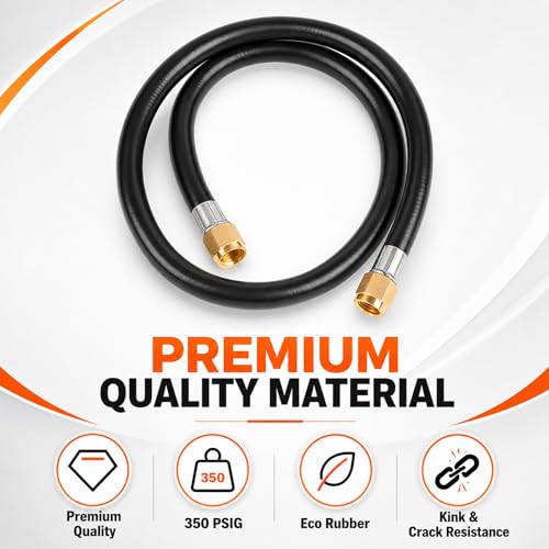 Image of Wadoy RV Propane Hose Connector Assembly 3 Foot - 3 /8 inch Female Flare x 3 /8 inch Female Flare Quick Connect Hose 59913 (Total length 3.28ft)