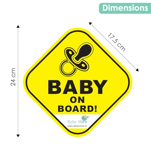 Image of BabyMoo Pacifire and Tiny Safety Sign for Car with Vacuum Suction Cup Clip Yellow -Weatherproof Car Decal-Adorable Design for Maximum Attention-Enhance Road Visibility-Easy to Apply and Residue