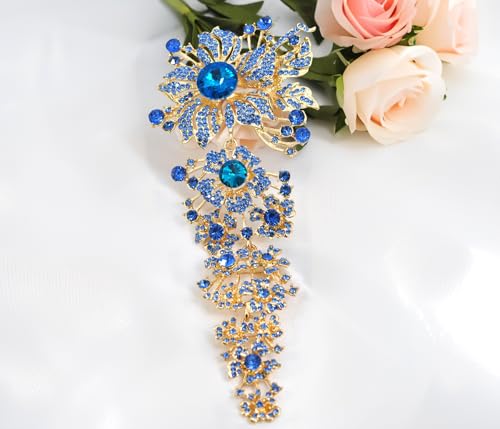 Image of Gyn&Joy 7.59 Inch Crystal Large Wedding Bouquet Brooch Pin