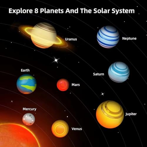 Image of DIY Solar System Kit Science Education Toy 360 Rotating 3D Planet Model with Laser Projector, Planetarium STEM Learning Kit for Kids 8+, Educational Astronomy Space Toy Birthday Gift Boys Girls