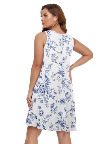 Image of BELAROI Women Casual Summer Beach Dresses Plus Size Sundress V Neck Pockets Swing Tank Dress Cover Ups