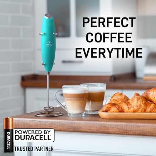 Image of Zulay Kitchen Powerful Milk Frother Wand With Duracell Batteries - Ultra Fast Handheld Drink Mixer - Electric Whisk Foam Maker for Coffee, Lattes, Cappuccino & Matcha - Double Whisk - Caribbean Aqua