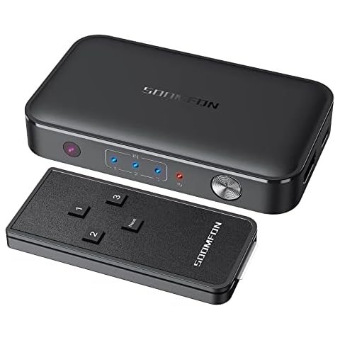 4K HDMI Switch 3 Port with Remote - Soomfon HDMI Switcher 3 in 1 out 4K@30Hz Selector Box Compatible with 2K 1080P 3D for HDTV, PS3/4/5, Blu Ray Player, DVD, Laptop Cover
