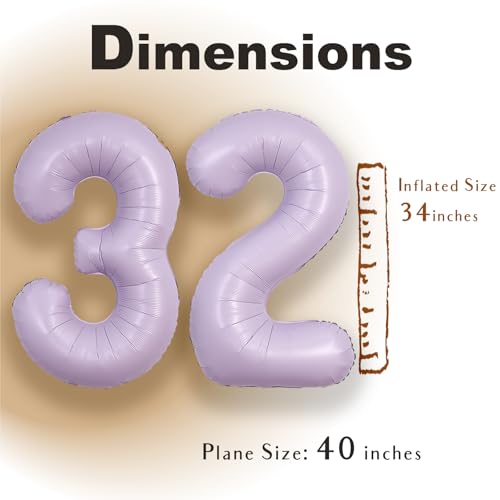 Image of SUWEN 40 Inch Light Purple Lavender Big 32 Balloon Number Foil Helium 0-9 | 32nd Large Giant Huge Mylar Jumbo Happy Birthday Party 23 Anniversary Decorations