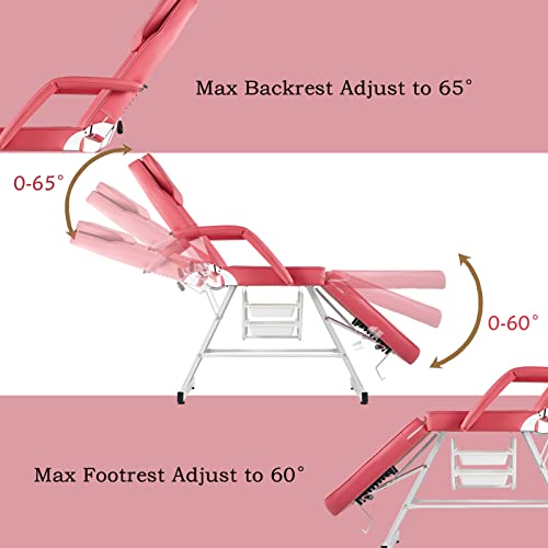 Luxmars Adjustable Facial Chair Massage Bed Professional Tattoo Chair Facial Tabel Bed Chair With Removable Headrest, Professional Esthetician Bed For Salon Spa Beauty Treatmen Rose Red #TOP5