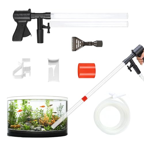 Mulmsauger Aquarium, 4-in-1 Aquarium Reiniger Kit, Aquariu Kiesreiniger & Wasserwechsler mit Wasserfluss-Regulierung, Aquariu Sauger für Wasserfilterung Sandreinigung Algenkratzen Kotabsorbieren
