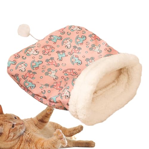 猫用冬用寝袋、猫用寝袋, テールボール付きセミクローズドカドルケイブ, 猫の隠れ家、冬用の室内猫用の快適なペットの寄り添う袋