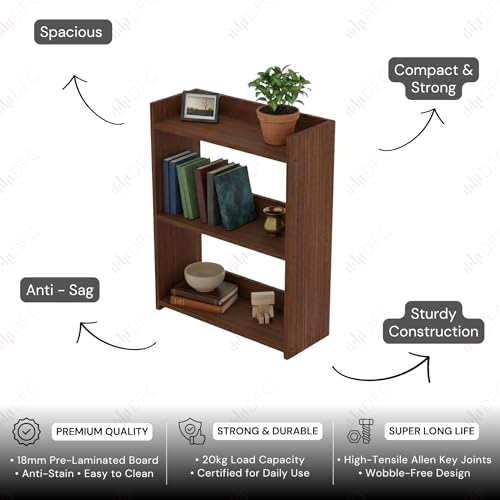Image of DFC Element Crysta Shelf for Home, Living Room & Bedroom | Engineered Wood Storage Shelf with Open Display Design | Space Saving Organizer for Books, Decor & Daily Essentials (Natural Oak, 3 Level)